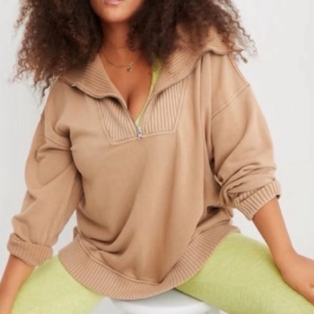 Aerie Tan Quarter-Zip Pullover